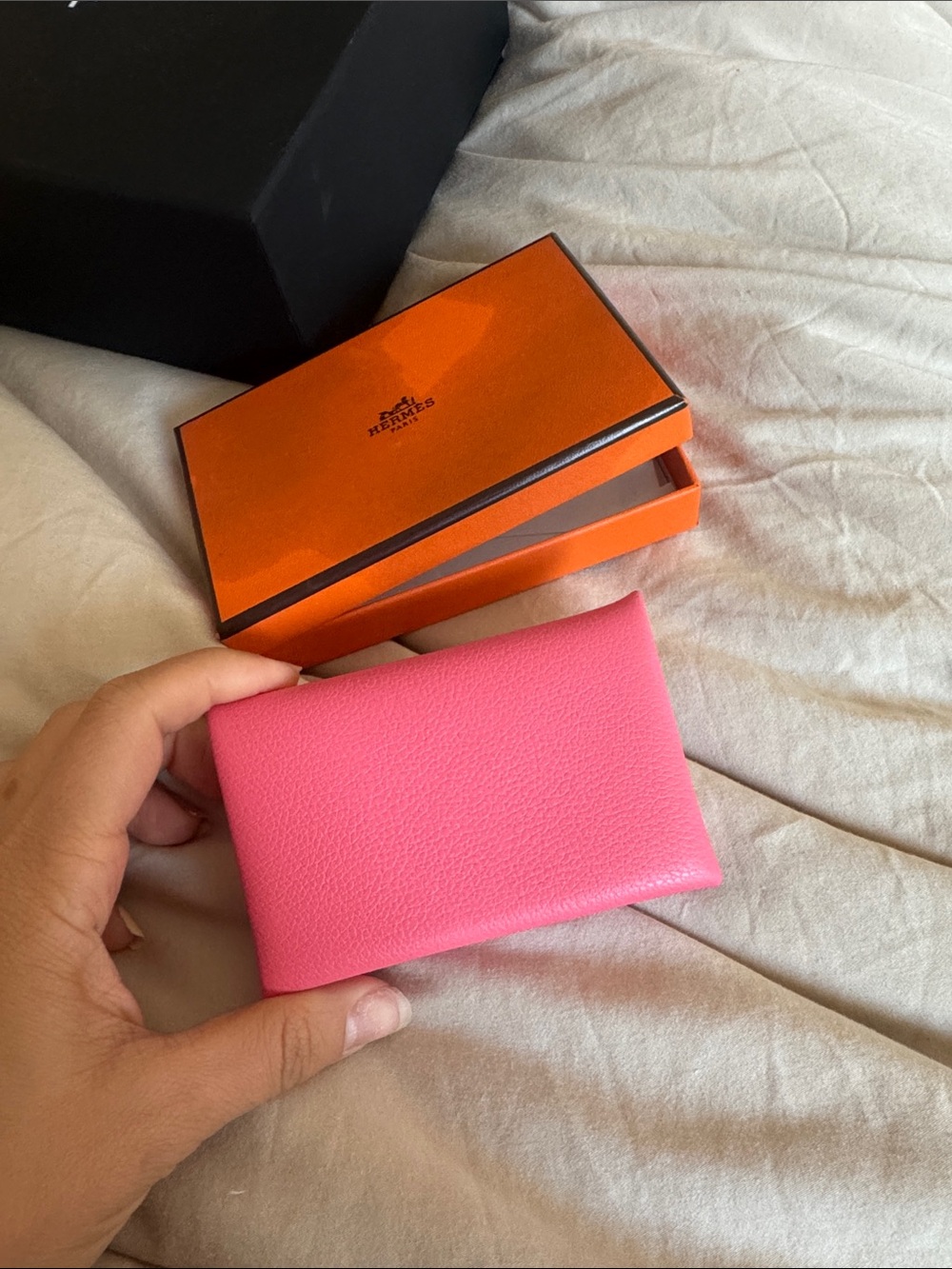 Hermes Pink Leather Calvi Card Holder nwt